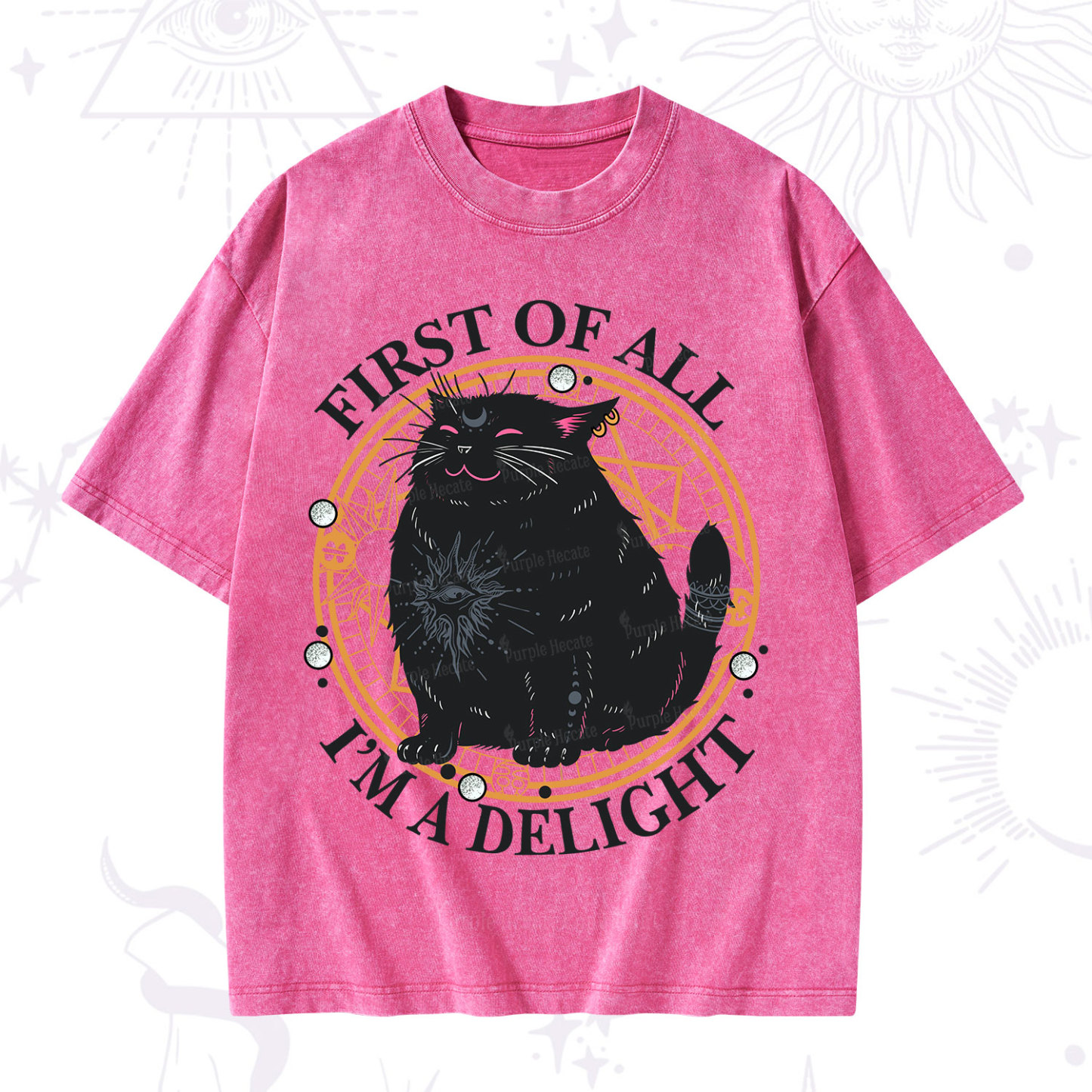 Purplehecate First Of All I'm A Delight Cat Washed T-Shirt