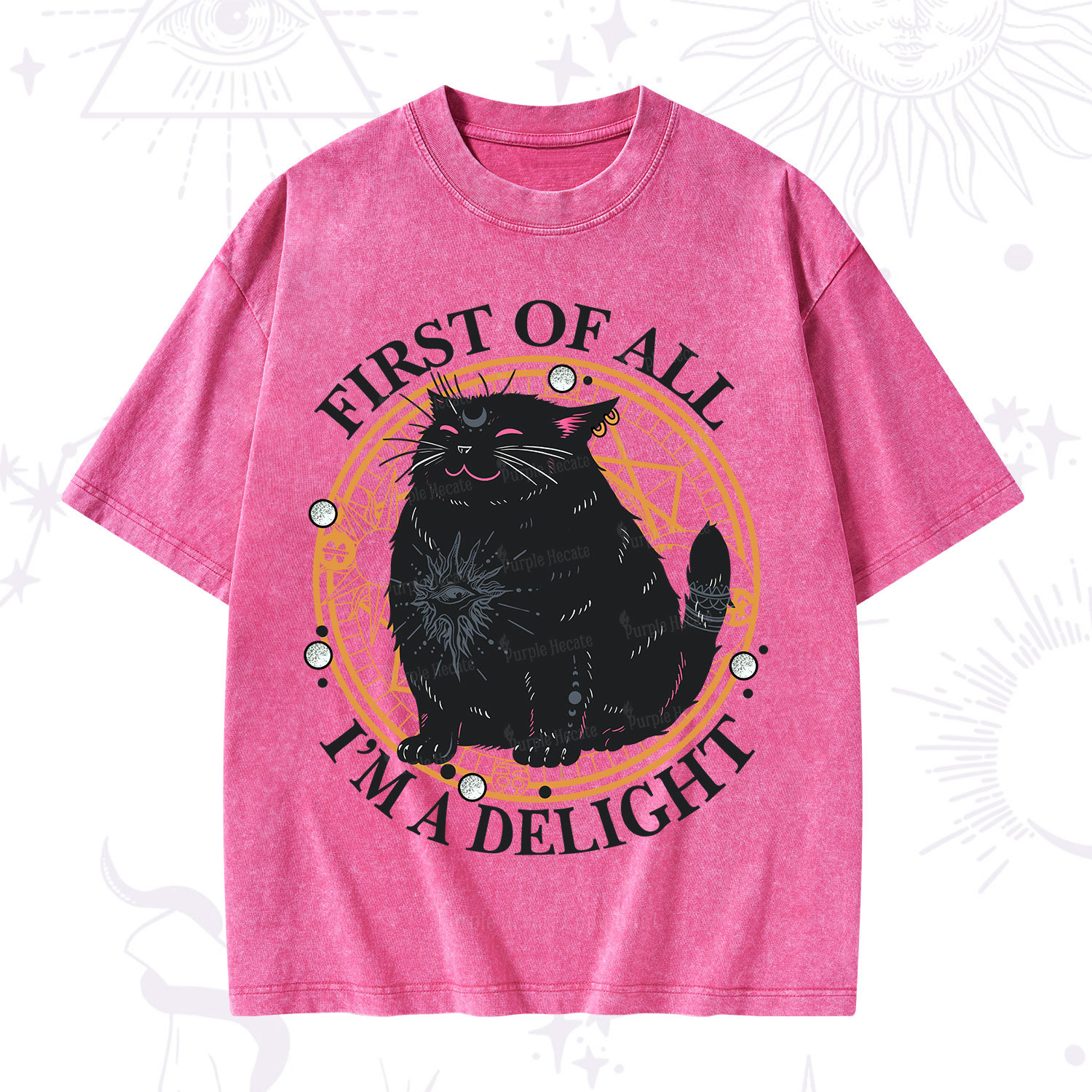 Purplehecate First Of All I'm A Delight Cat Washed T-Shirt