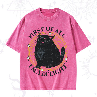 Purplehecate First Of All I'm A Delight Cat Washed T-Shirt