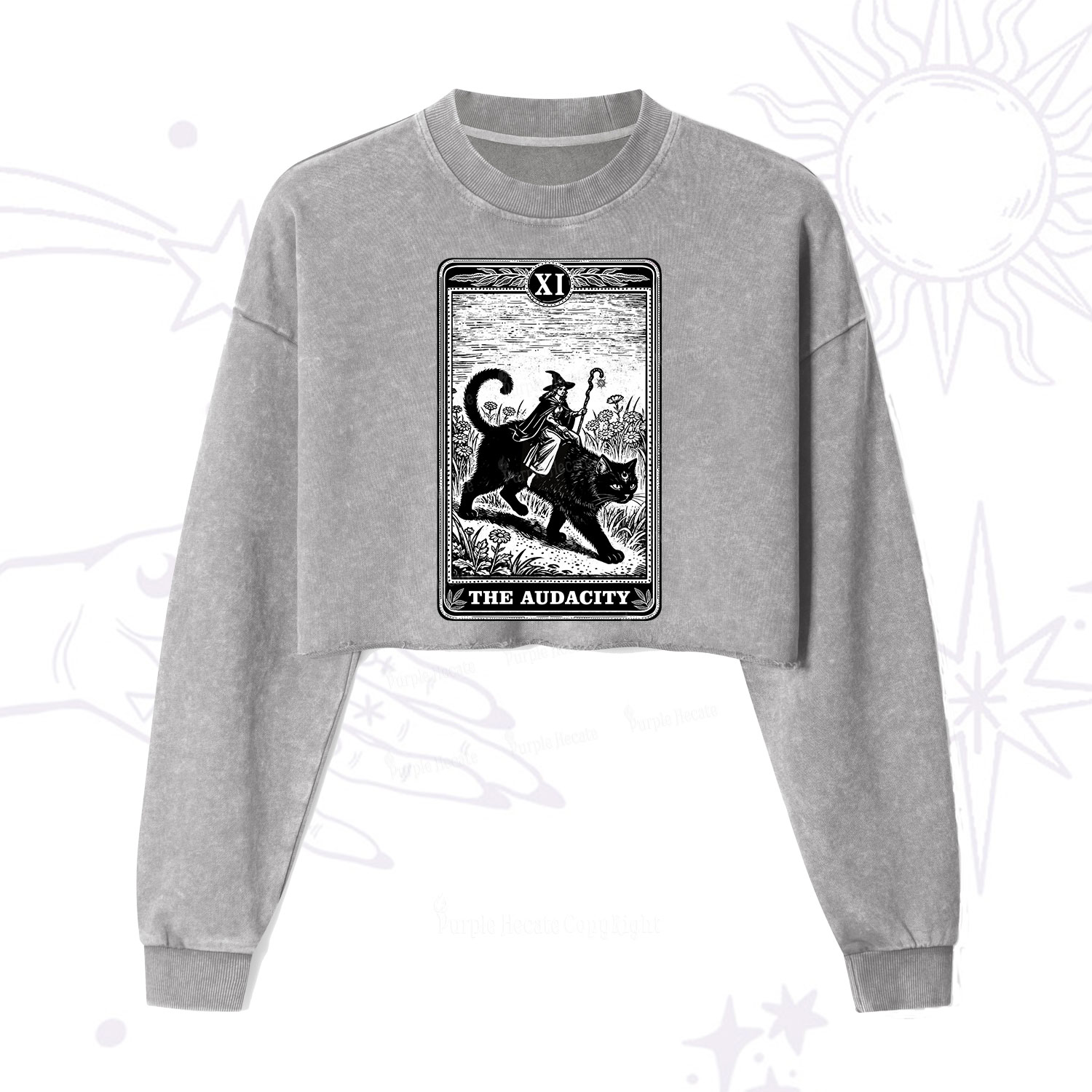 Purplehecate The Audacity Wizard Cat Tarot Cropped Washed Sweatshirt