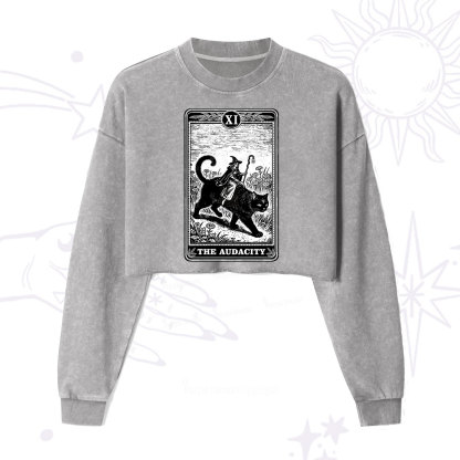 Purplehecate The Audacity Wizard Cat Tarot Cropped Washed Sweatshirt