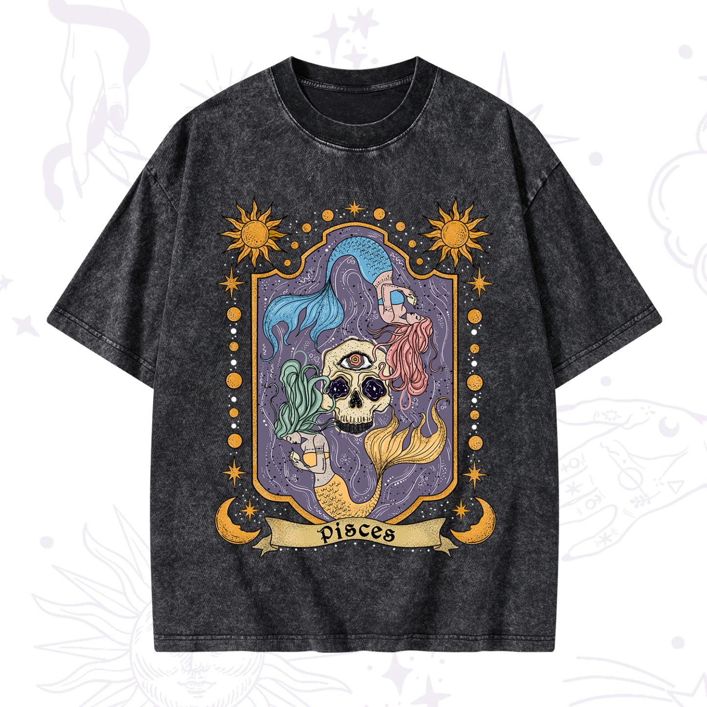 Magic Purplehecate Pisces Zodiac Washed T-Shirt