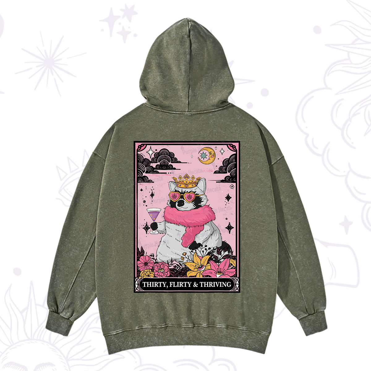 Purplehecate The Thirty Flirty Thriving Oracle Card Washed Hoodie