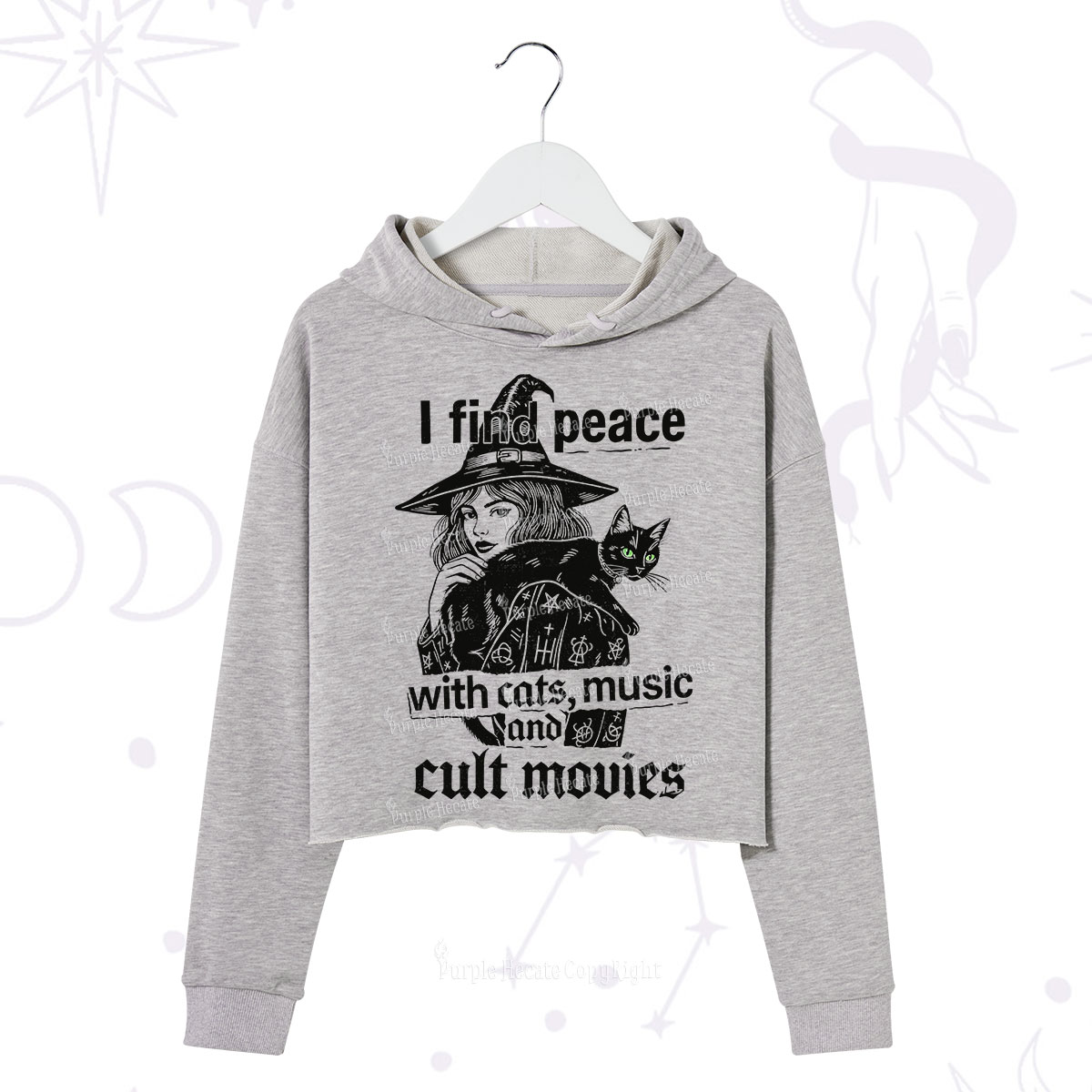 Purplehecate I Find Peace With Cats Music Cult Movies Crop Hoodie