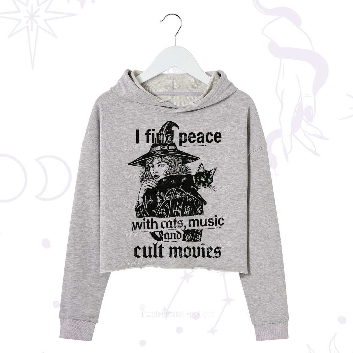 Purplehecate I Find Peace With Cats Music Cult Movies Crop Hoodie