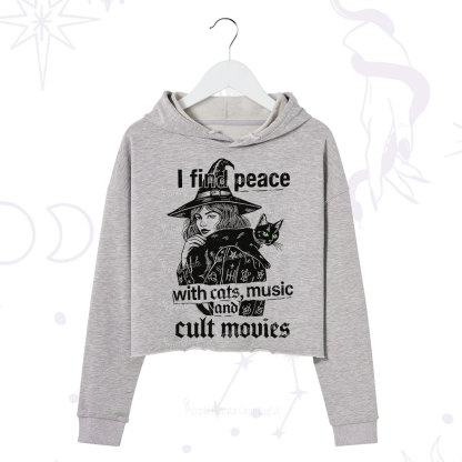 Purplehecate I Find Peace With Cats Music Cult Movies Crop Hoodie