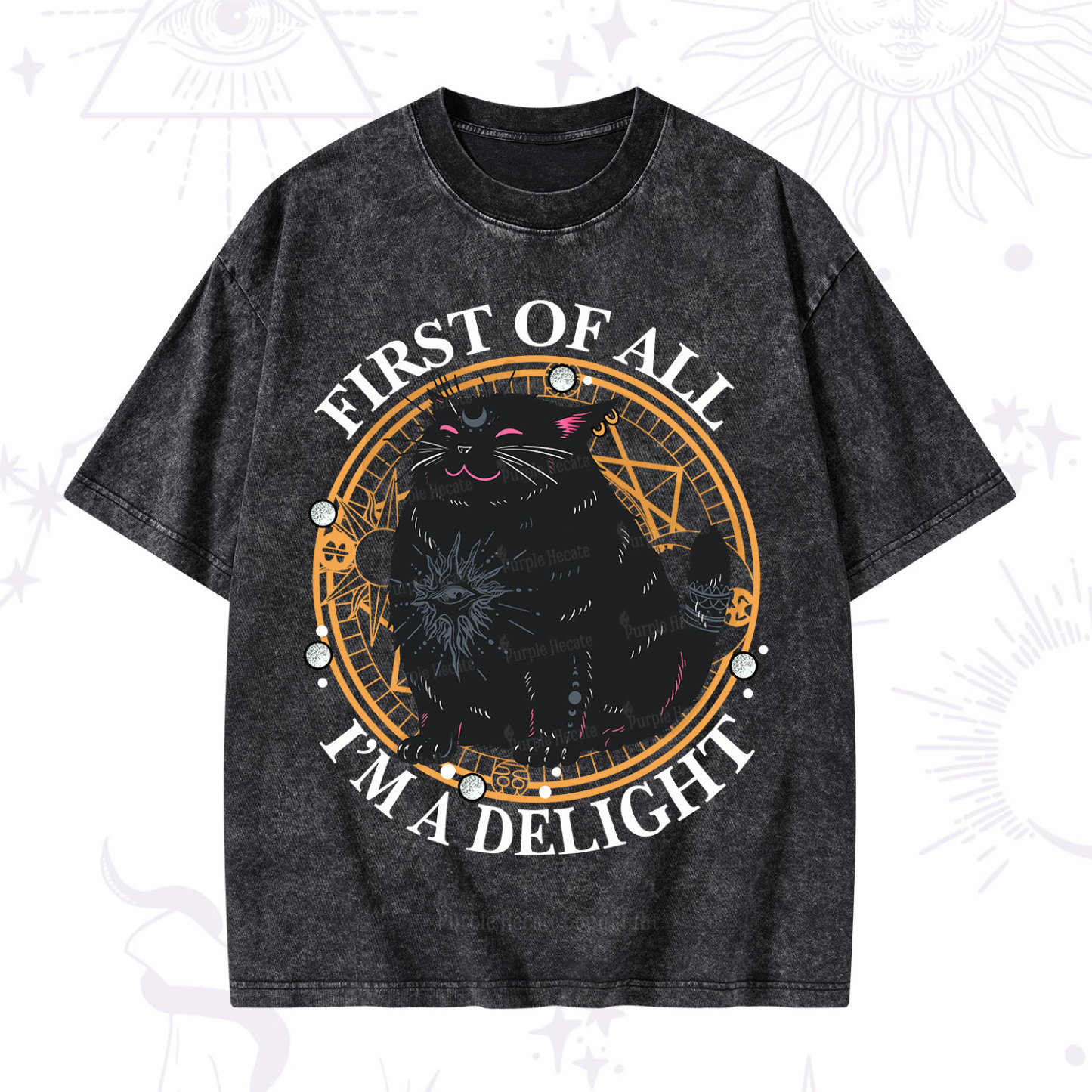 Purplehecate First Of All I'm A Delight Cat Washed T-Shirt
