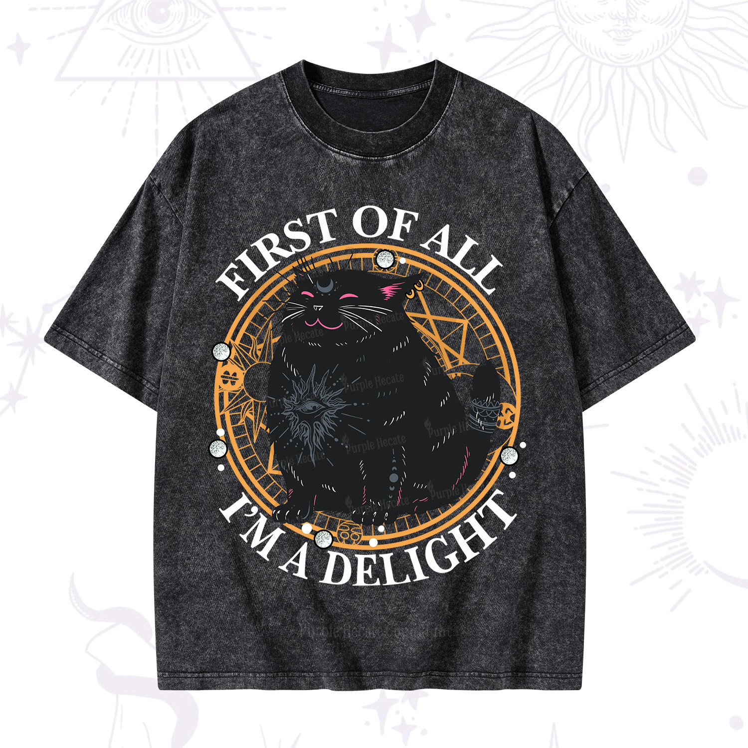 Purplehecate First Of All I'm A Delight Cat Washed T-Shirt