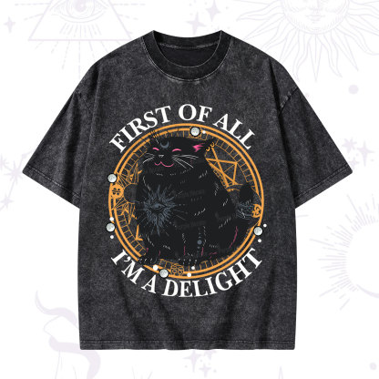 Purplehecate First Of All I'm A Delight Cat Washed T-Shirt