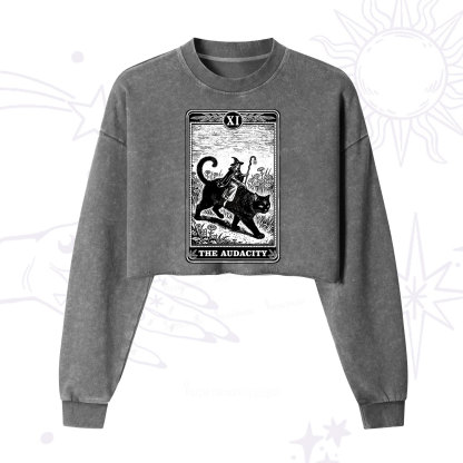Purplehecate The Audacity Wizard Cat Tarot Cropped Washed Sweatshirt