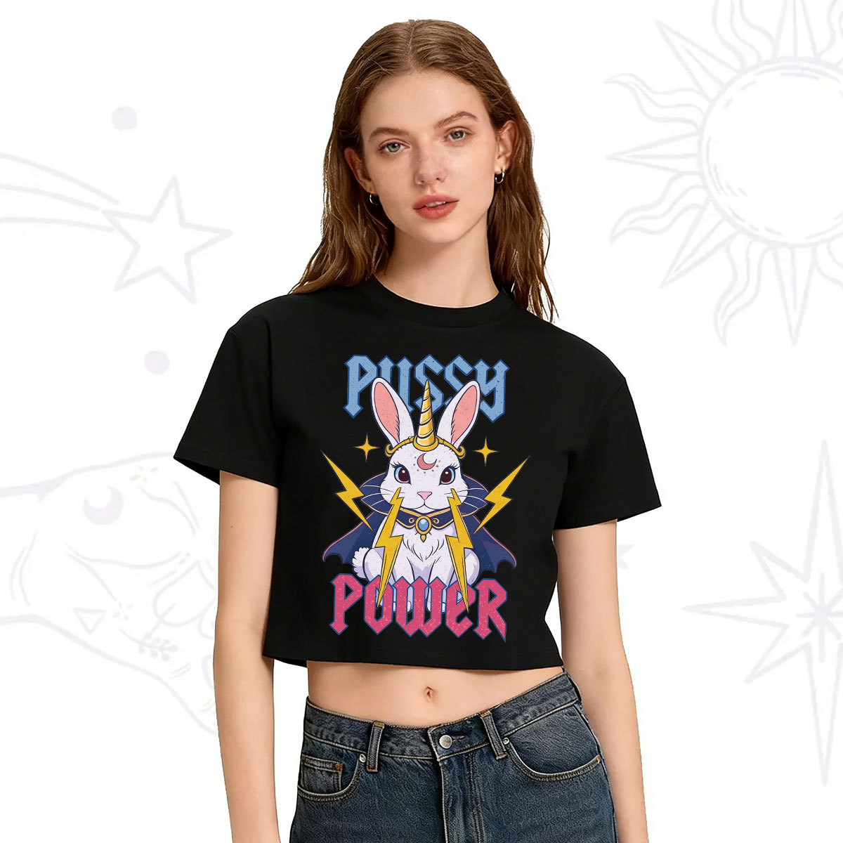 Purplehecate Pussy Power Magic Bunny Crop T-Shirt