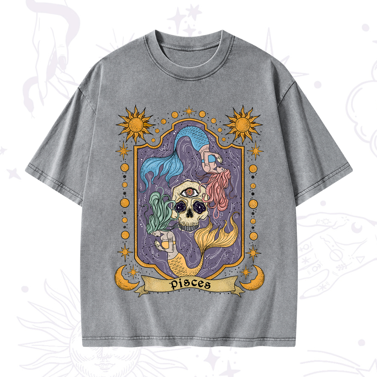 Purplehecate Pisces Zodiac Washed T-Shirt