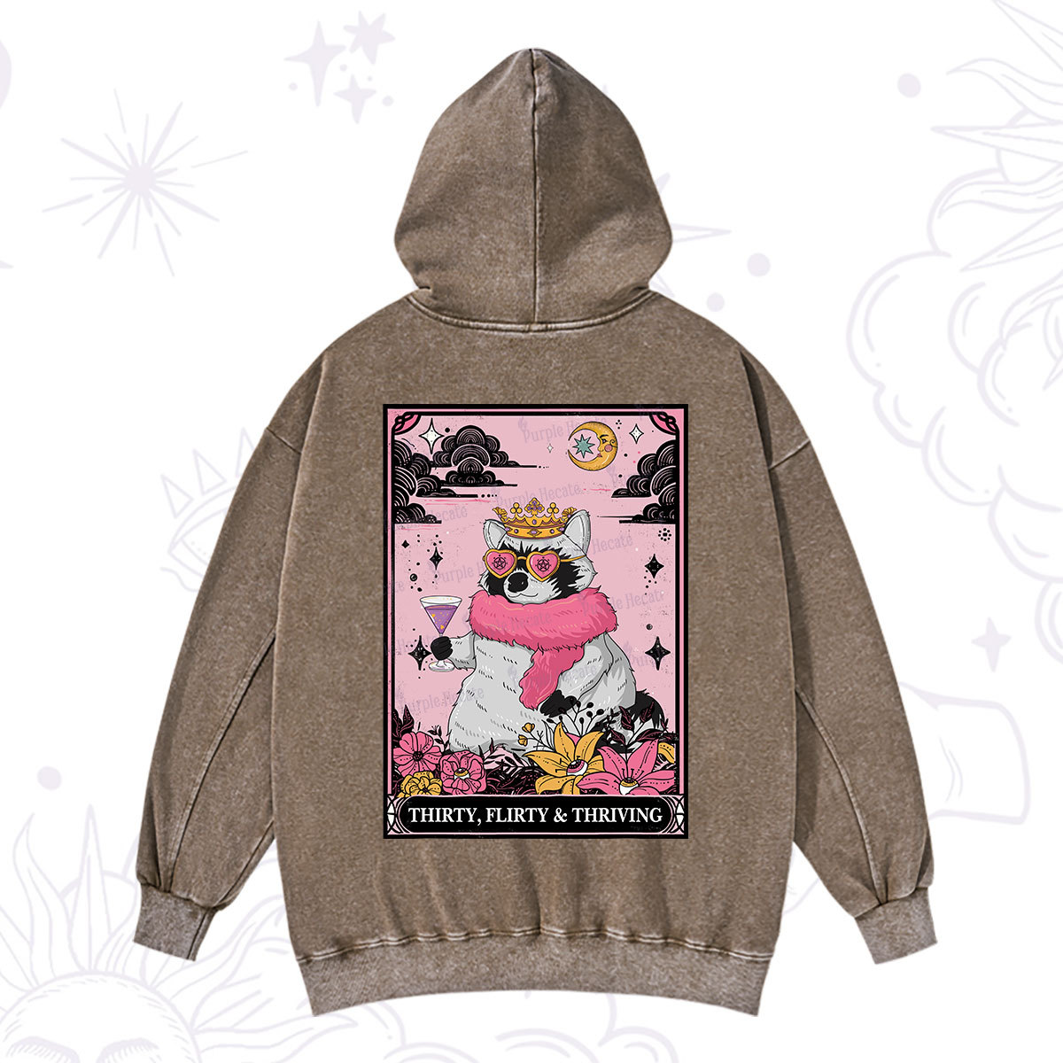 Purplehecate The Thirty Flirty Thriving Oracle Card Washed Hoodie