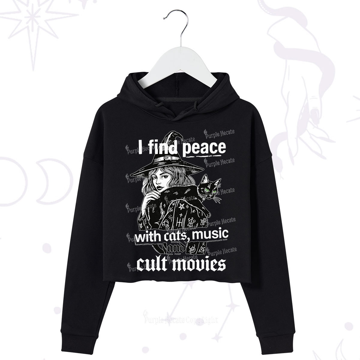 Purplehecate I Find Peace With Cats Music Cult Movies Crop Hoodie