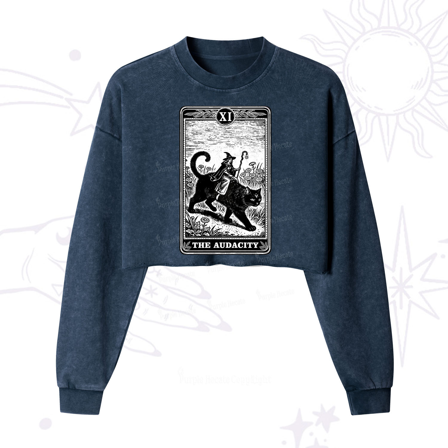 Purplehecate The Audacity Wizard Cat Tarot Cropped Washed Sweatshirt
