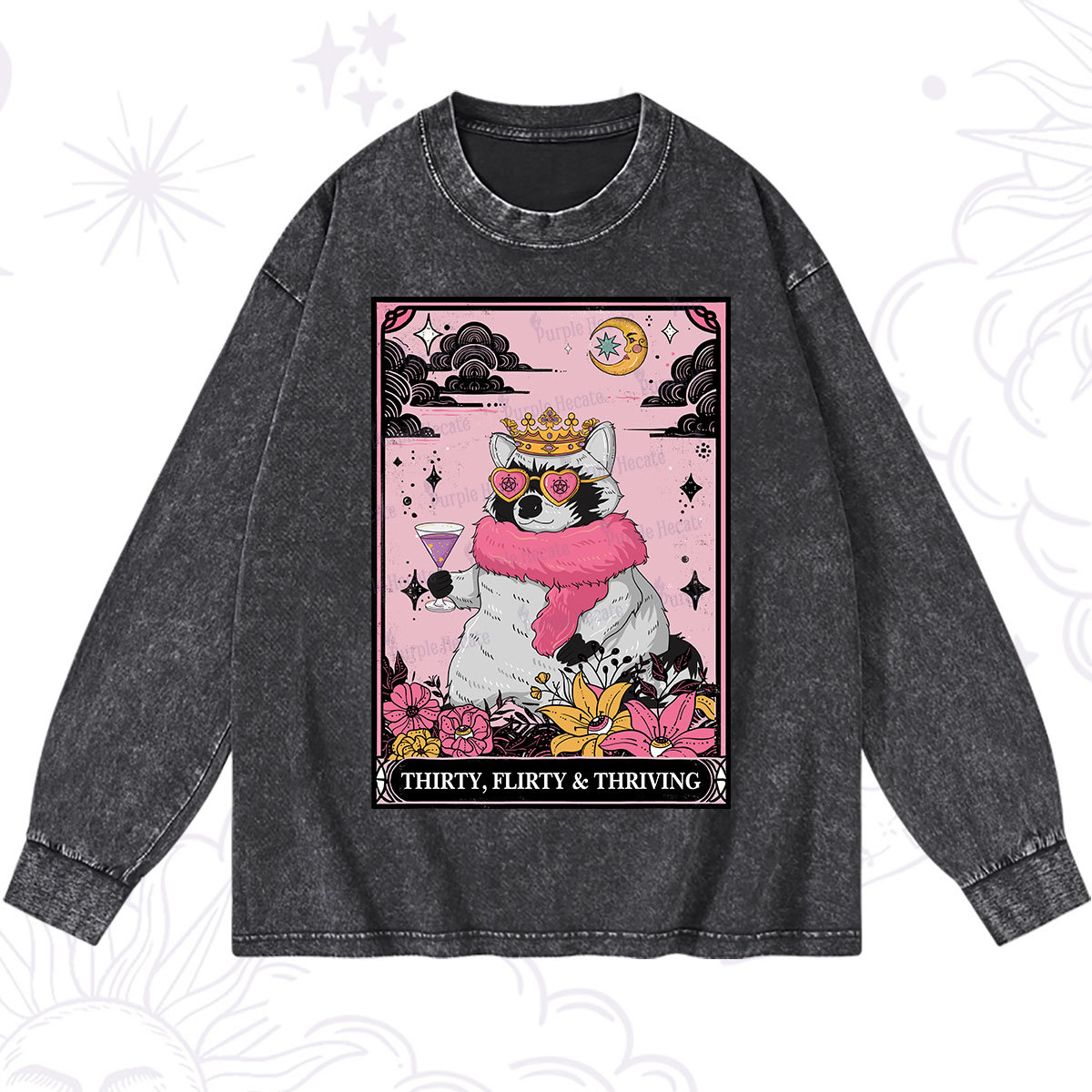 Purplehecate The Thirty Flirty Thriving Oracle Card Washed Long Sleeve Shirt