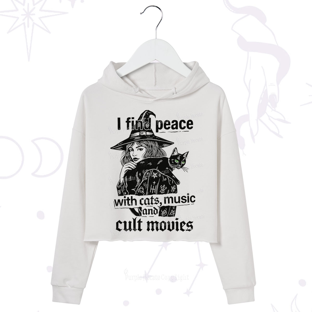 Purplehecate I Find Peace With Cats Music Cult Movies Crop Hoodie