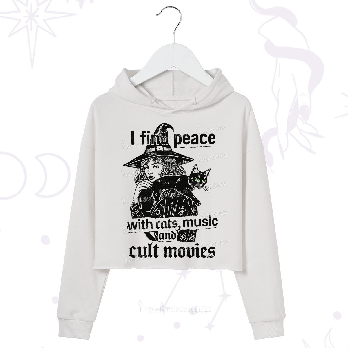 Purplehecate I Find Peace With Cats Music Cult Movies Crop Hoodie