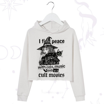 Purplehecate I Find Peace With Cats Music Cult Movies Crop Hoodie