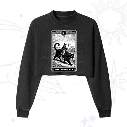 Purplehecate The Audacity Wizard Cat Tarot Cropped Washed Sweatshirt