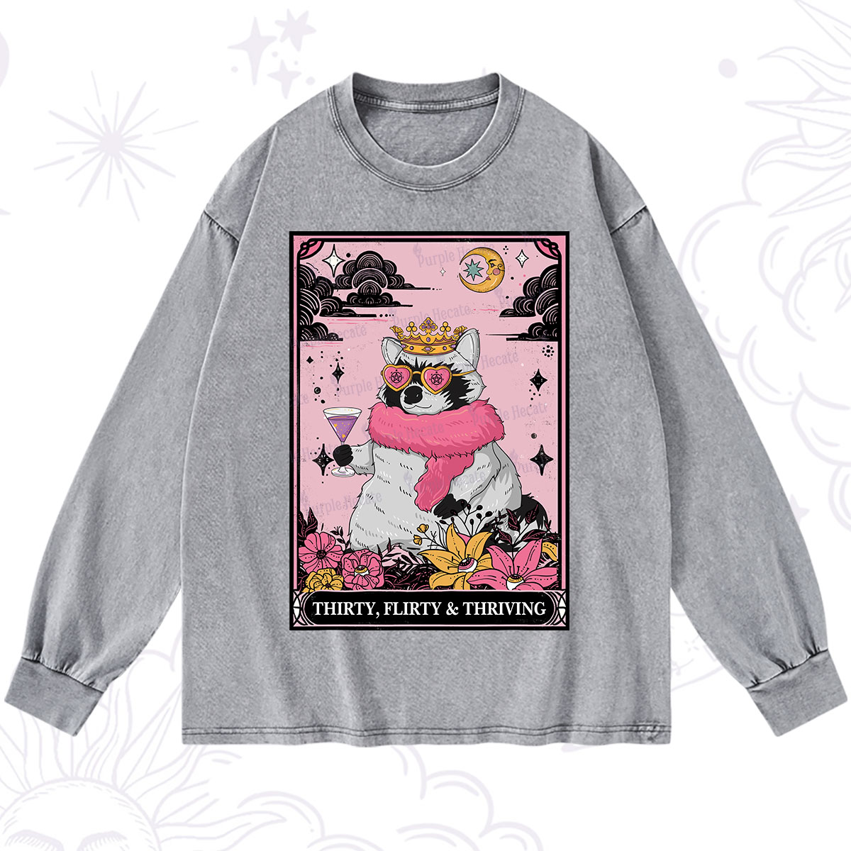 Purplehecate The Thirty Flirty Thriving Oracle Card Washed Long Sleeve Shirt