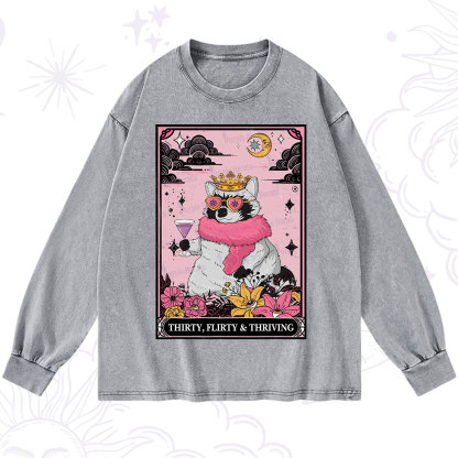 Purplehecate The Thirty Flirty Thriving Oracle Card Washed Long Sleeve Shirt