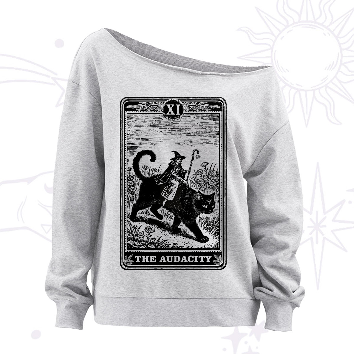 Purplehecate The Audacity Wizard Cat Tarot Off The Shoulder Sweatshirt