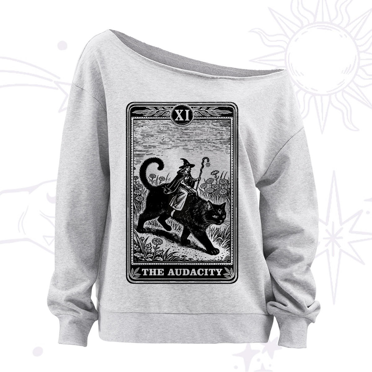 Purplehecate The Audacity Wizard Cat Tarot Off The Shoulder Sweatshirt