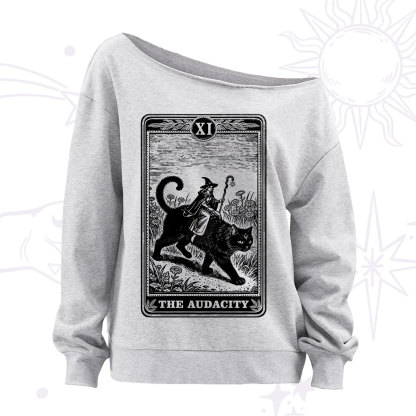 Purplehecate The Audacity Wizard Cat Tarot Off The Shoulder Sweatshirt