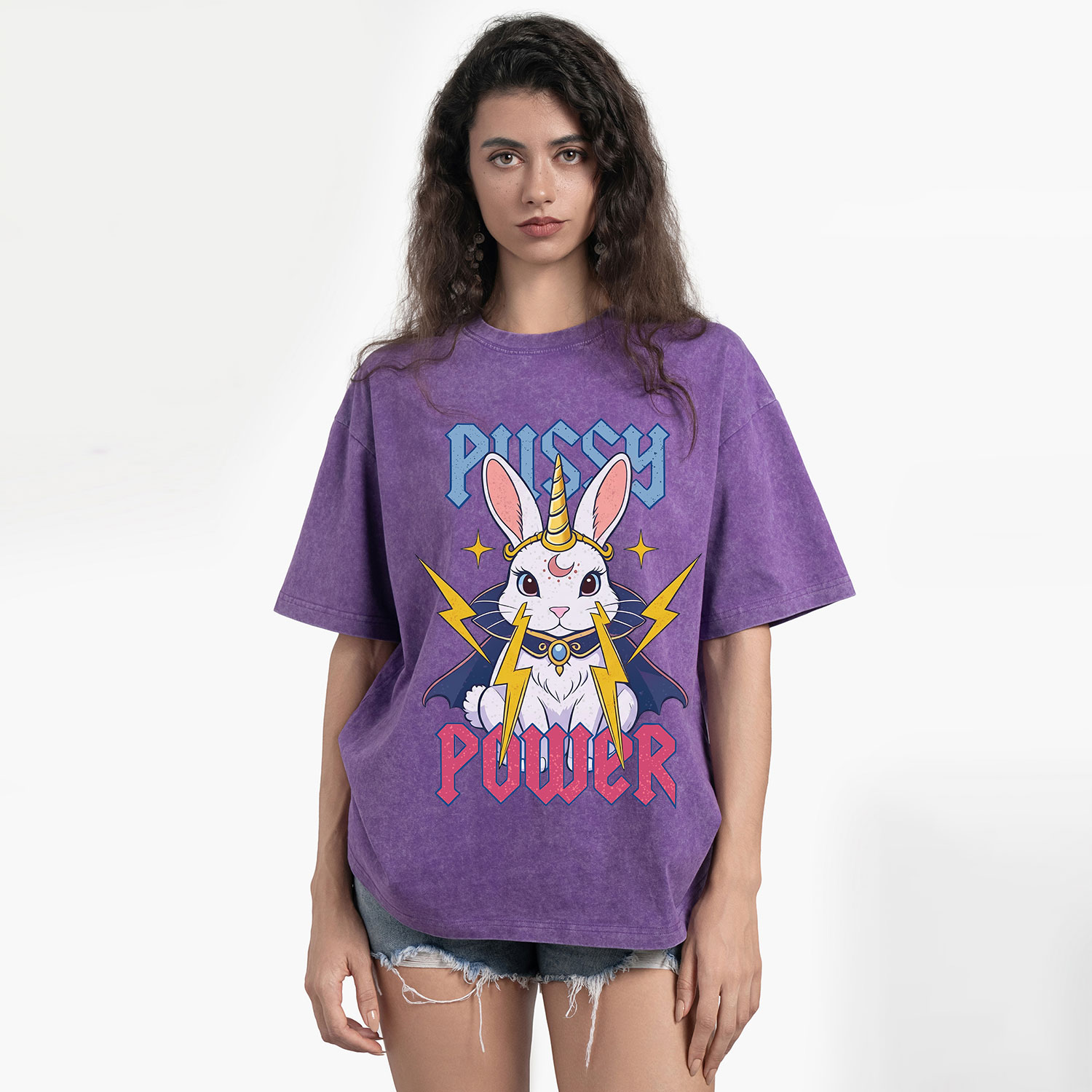 Purplehecate Pussy Power Magic Bunny Washed T-Shirt