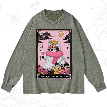 Purplehecate The Thirty Flirty Thriving Oracle Card Washed Long Sleeve Shirt