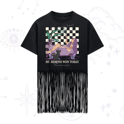 Purplehecate My Demons Won Today Fringe Hem T-Shirt