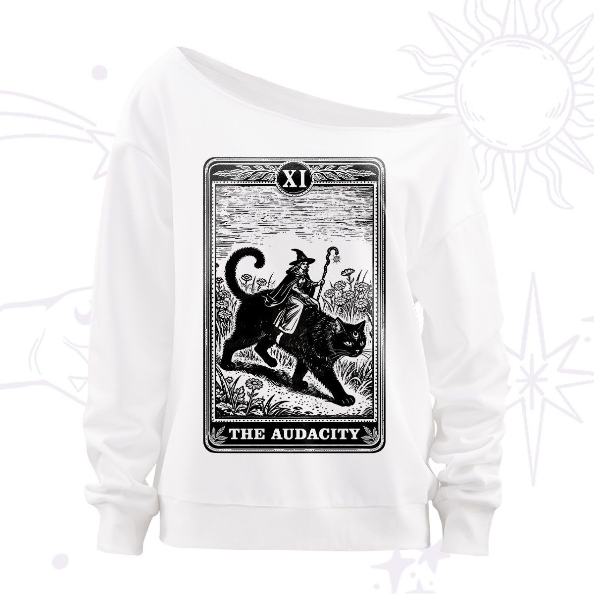 Purplehecate The Audacity Wizard Cat Tarot Off The Shoulder Sweatshirt