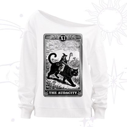 Purplehecate The Audacity Wizard Cat Tarot Off The Shoulder Sweatshirt