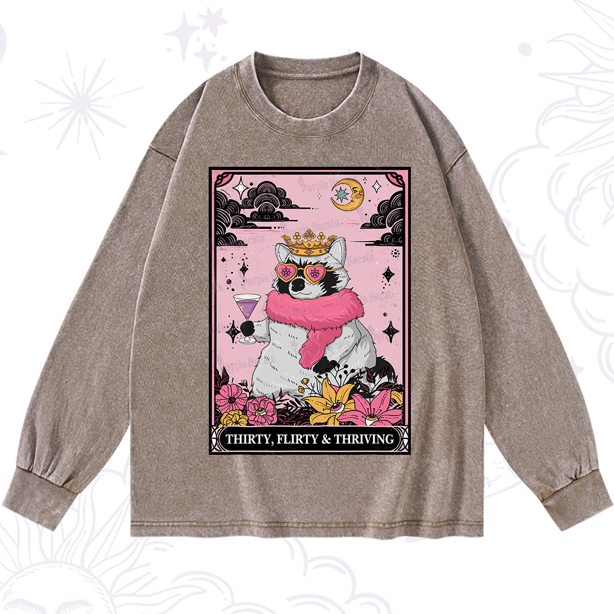 Purplehecate The Thirty Flirty Thriving Oracle Card Washed Long Sleeve Shirt