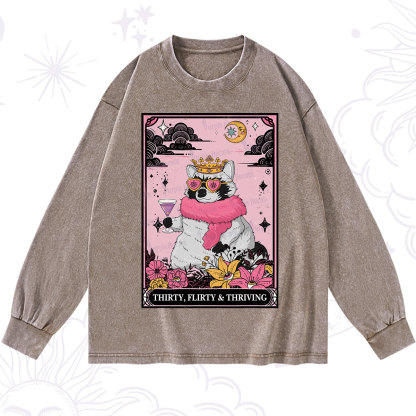 Purplehecate The Thirty Flirty Thriving Oracle Card Washed Long Sleeve Shirt