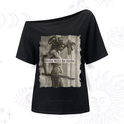 Purplehecate Medusa Girls Will Be Girls One Shoulder T-Shirt