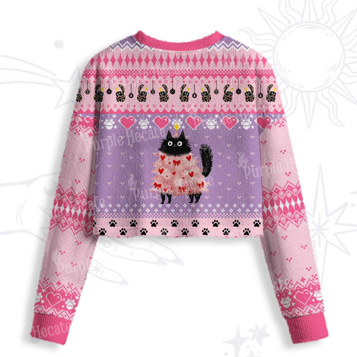 Purplehecate Funny Black Cat in Tree Crop Fuzzy Ugly Sweatshirt