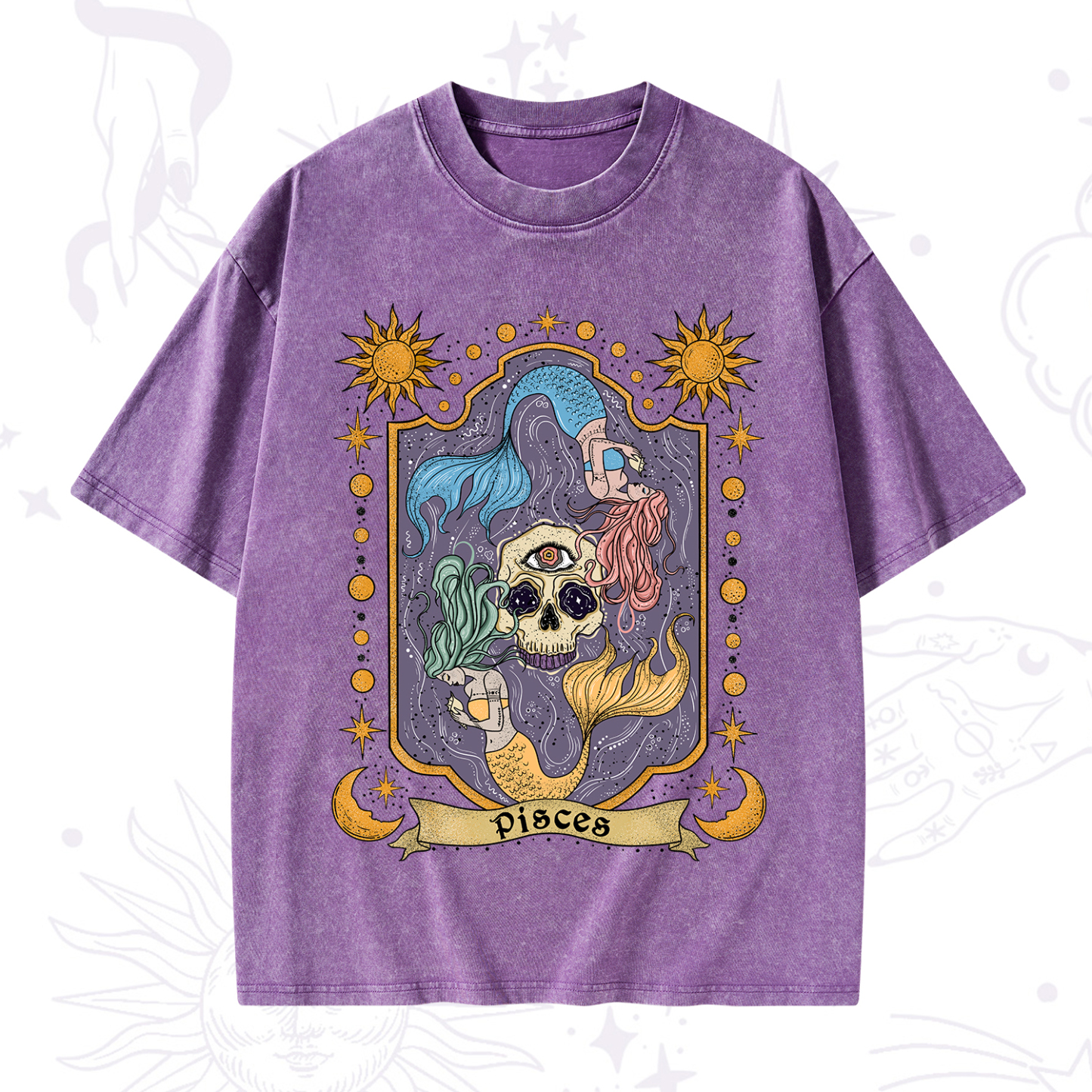 Purplehecate Pisces Zodiac Washed T-Shirt