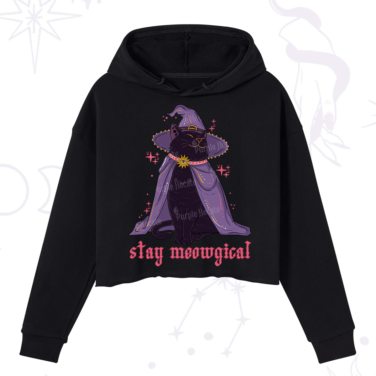 Purplehecate Stay Meowgical Cat Crop Hoodie