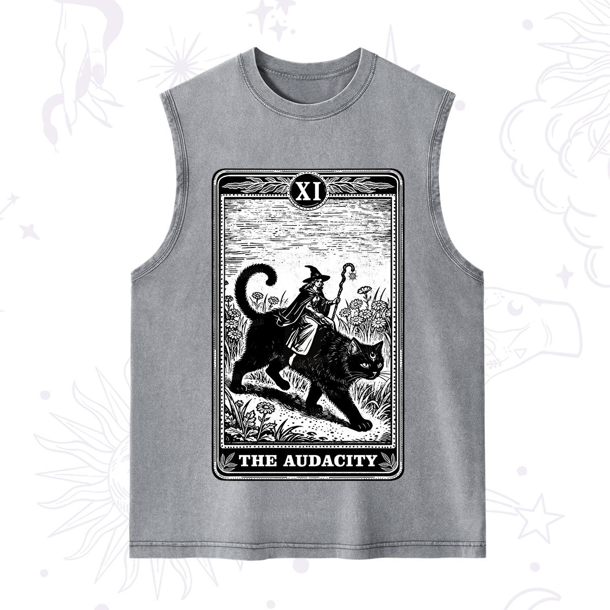 Purplehecate The Audacity Wizard Cat Tarot Washed Tank