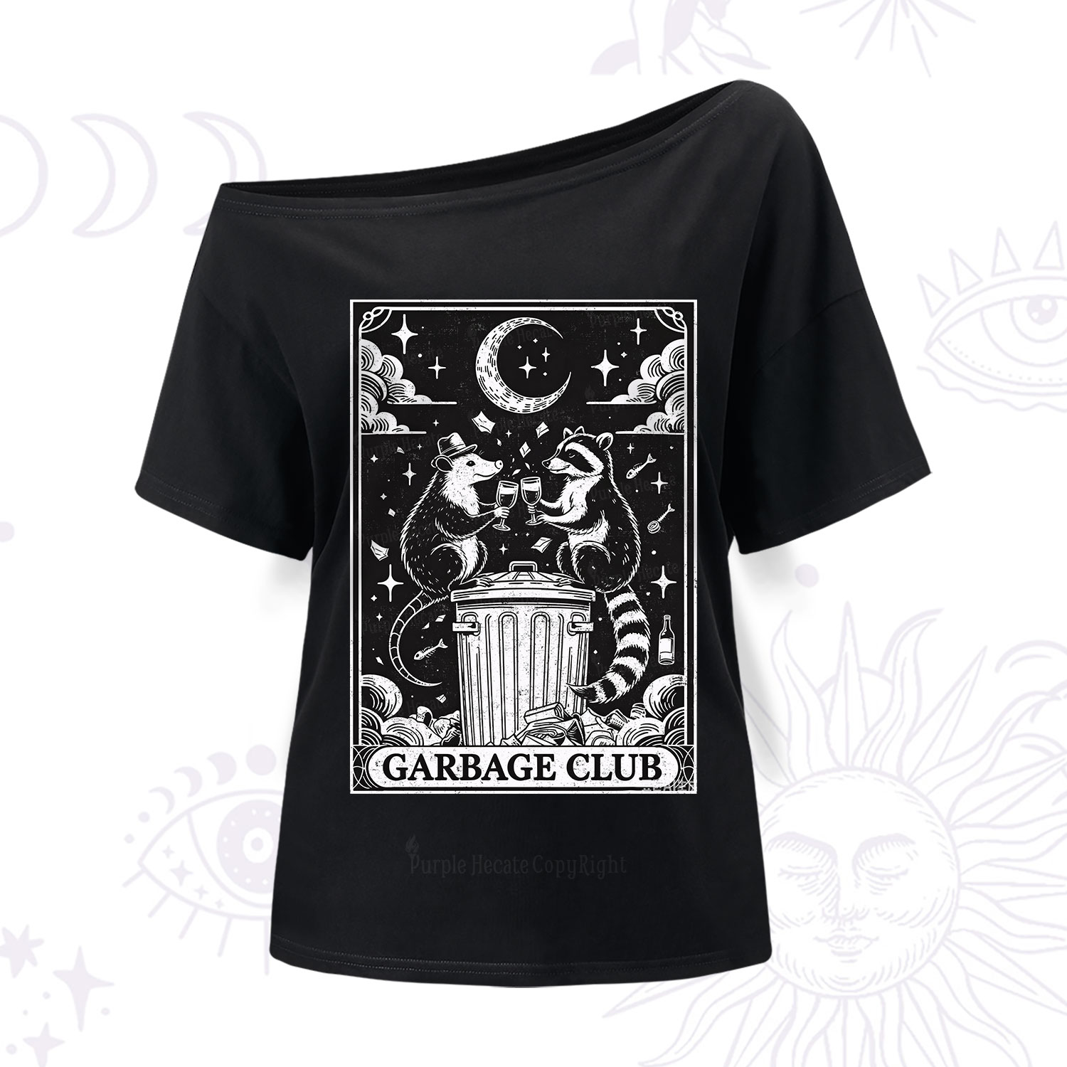 Purplehecate The Garbage Club Tarot Raccoon Party One Shoulder T-Shirt