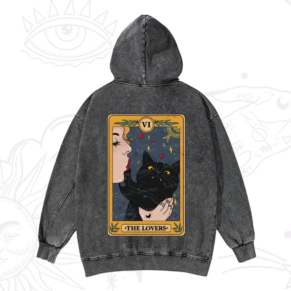 Purplehecate The Lovers Cat Tarot Washed Hoodie