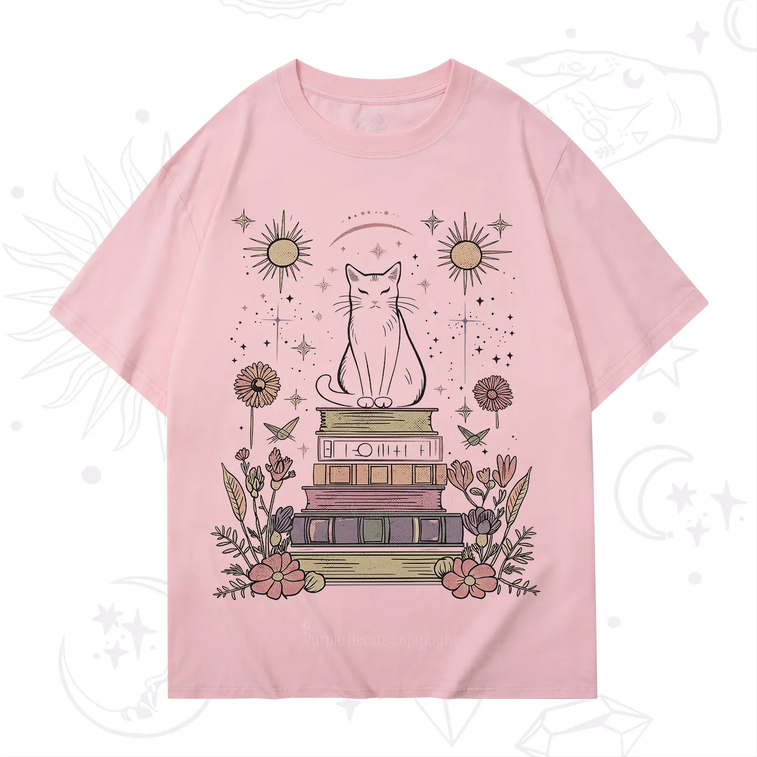 Purplehecate Mystical Cat Reading a Witchy Book T-Shirt