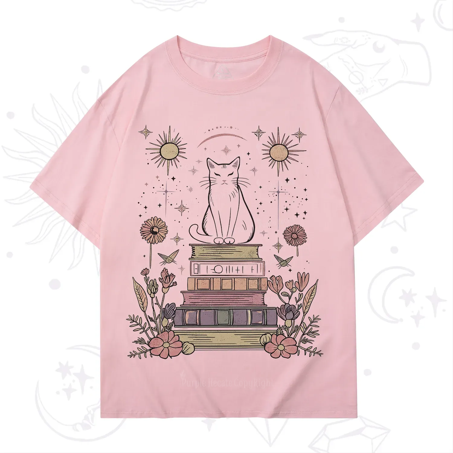 Purplehecate Mystical Cat Reading a Witchy Book T-Shirt