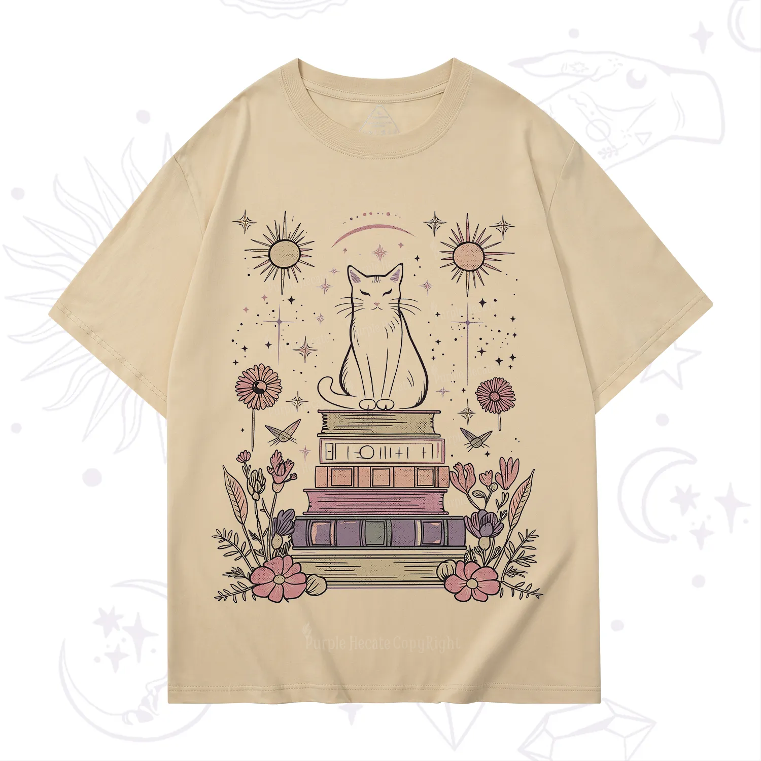 Purplehecate Mystical Cat Reading a Witchy Book T-Shirt