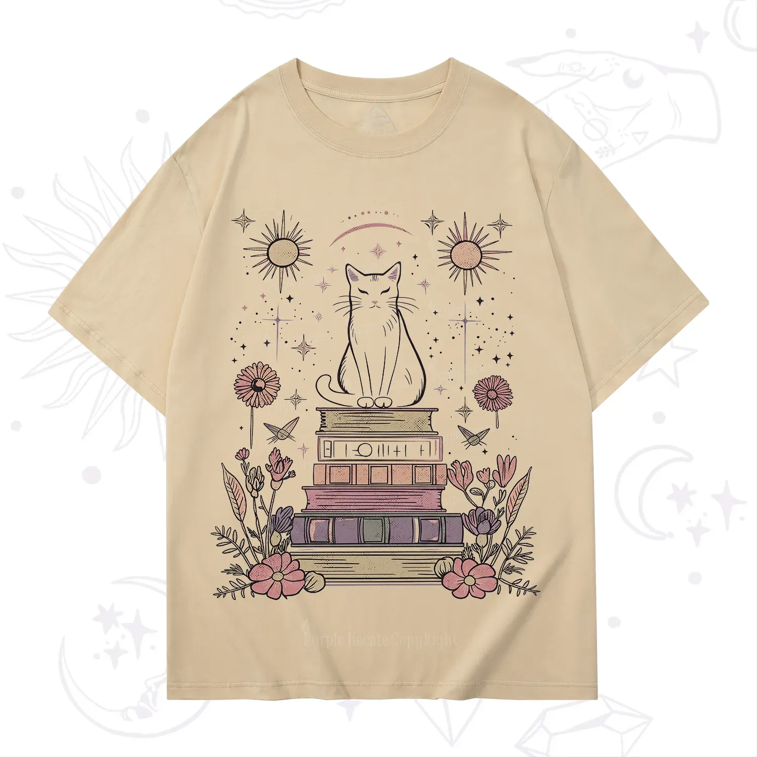 Purplehecate Mystical Cat Reading a Witchy Book T-Shirt
