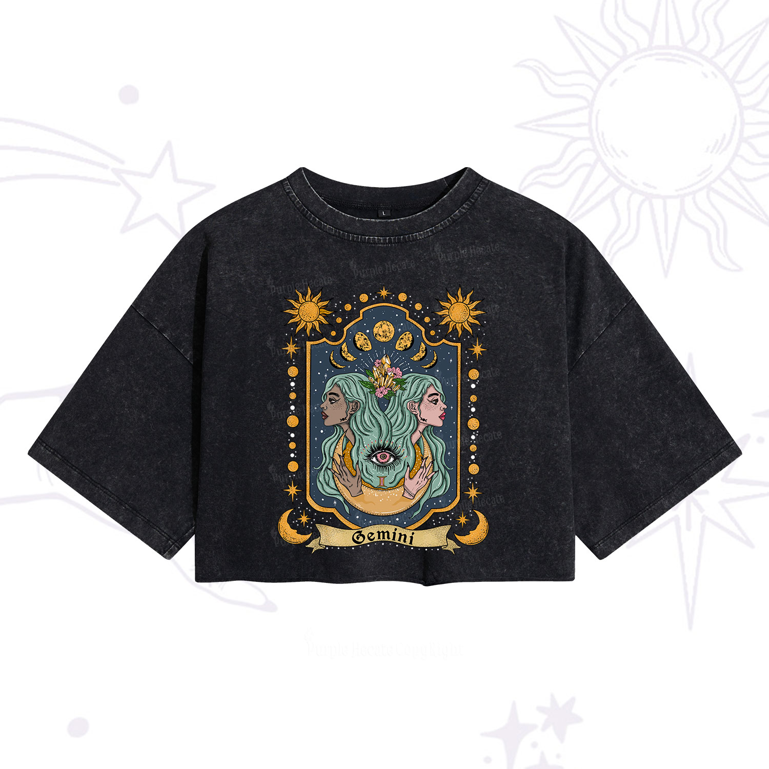 Purplehecate Cemini Zodiac Washed Cropped T-Shirt