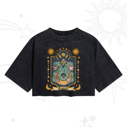 Purplehecate Cemini Zodiac Washed Cropped T-Shirt