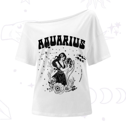 Purplehecate Aquarius Zodiac Glyphs One-Shoulder T-Shirt